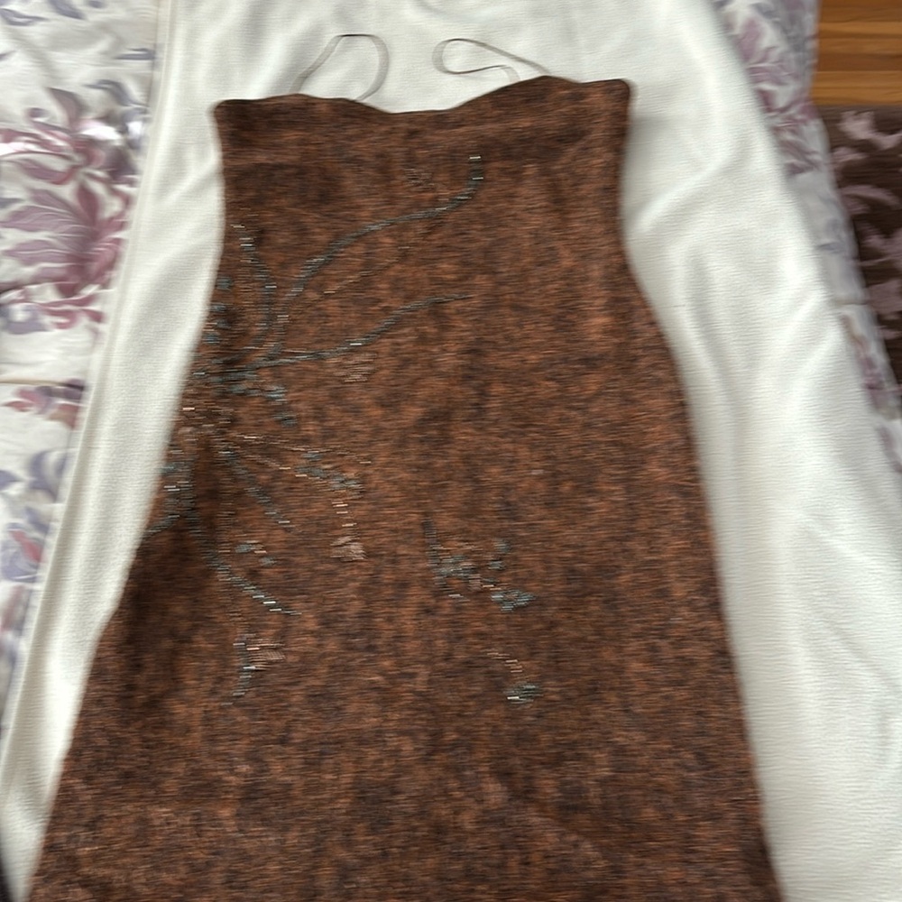 To die for!! Rust metallic mohair, detailed beading, beaded spaghetti straps